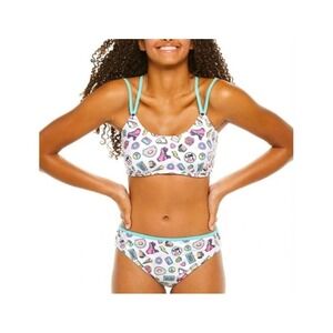 NWT Undercurrent Juniors LG I Love the 90's Icons 2 Piece Strappy Bikini #110083